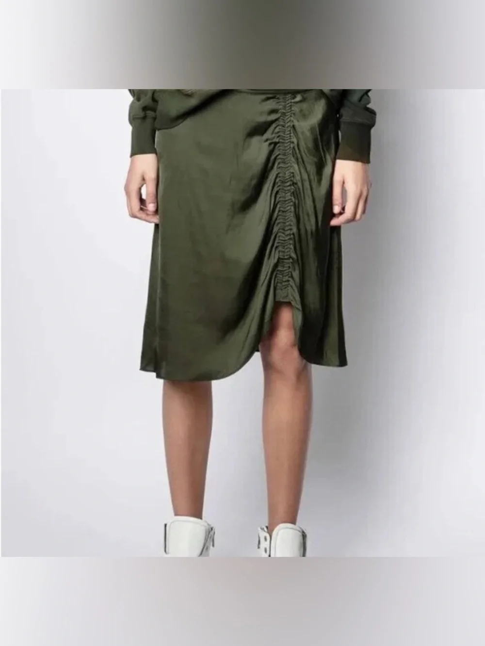 ZADIG & VOLTAIRE Sz 42 XL Jiji Green Satin Midi Skirt Orig $258 Excellent Cond - Picture 2 of 7